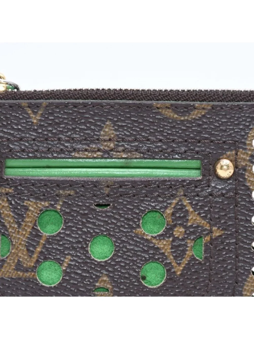 Louis Vuitton Perfo Pochette Cles Coin Purse Monogram Brown Green